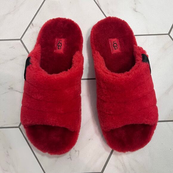 Ugg Red Fluff You Slip On Plush Slippers Size 8 Mens - Picture 2 of 7